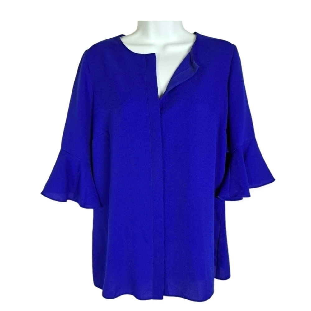 Pink Tartan Royal Blue Button up blouse‎ Ruffles back